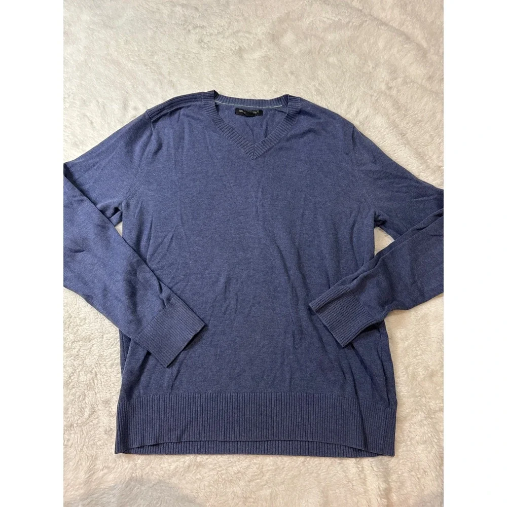 Banana Republic V-Neck Sweater Mens S Blue Excellent Cotton Ribbed Knit